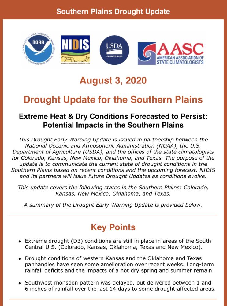 Drought Update for the Southern Plains Email